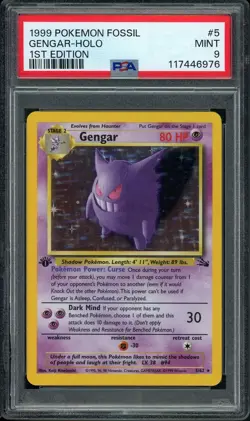 1999 POKEMON FOSSIL 1ST EDITION #5 GENGAR-HOLO PSA 9 - Image 1
