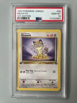 1999 Pokemon Jungle Meowth #56 1st Edition PSA 10 - Image 1