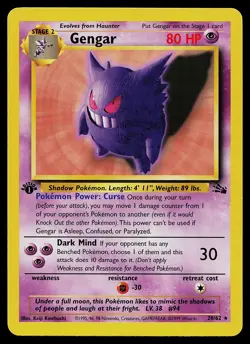 Pokemon Card - Gengar Fossil 20/62 Rare 1st Edition - Image 1