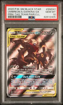 PSA 10 UMBREON & DARKRAI GX SM241 | Tag Team Full Art Graded Pokemon Card - Image 1