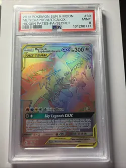 2019 Pokemon TCG Moltres & Zapdos & Articuno GX 69/68 Hidden Fates PSA 9 - Image 1