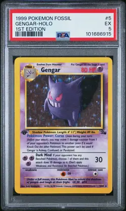 1999 POKEMON FOSSIL 1ST ED #5 GENGAR-HOLO PSA 5 - Image 1