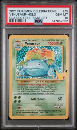 2021 POKEMON CELEBRATIONS CLASSIC COLLECTION #15 VENUSAUR HOLO PSA 10 GEM MINT - Image 1