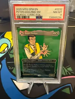 Peter Parker (0232) (Borderless) -Foil MTG Marvel's Spider-Man PSA 8 - Image 1