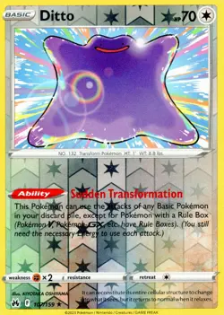 Pokemon TCG "Ditto"! #107/159! Crown Zenith! Reverse Holo! LP-NM! - Image 1