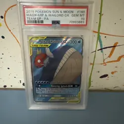 2019 POKEMON SUN & MOON TEAM UP #160 FULL ART/MAGIKARP & WAILORD GX PSA 10 - Image 1