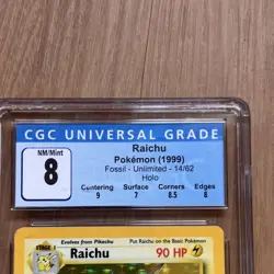 Raichu 14/62 Fossil Unlimited Holo Rare CGC 8 Pokemon Card 1999 - Image 3