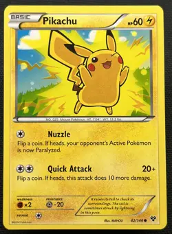 Pikachu -- XY Base Set 42/146 Pokemon Card - Non-Holo - Near Mint - Image 1