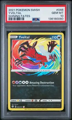 2021 POKEMON SWORD & SHIELD SHINING FATES #046 YVELTAL PSA 10 - Image 1