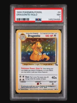 1999 POKEMON FOSSIL #4 DRAGONITE-HOLO PSA 7 - Image 1