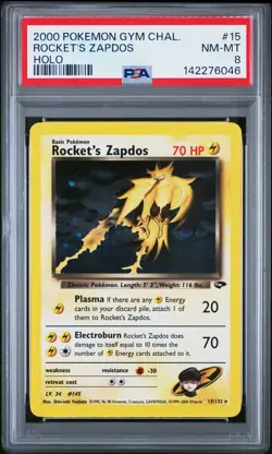 2000 POKEMON GYM CHALLENGE HOLO #15 ROCKET'S ZAPDOS PSA 8 - Image 1