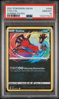 2021 POKEMON SWORD & SHIELD SHINING FATES #046 YVELTAL PSA 10 - Image 1