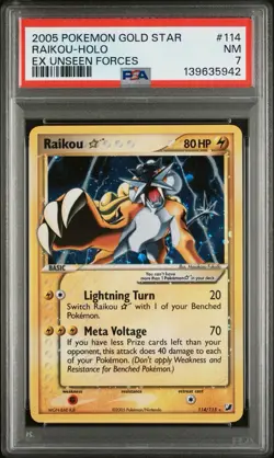 PSA 7 RAIKOU GOLD STAR 114/115 | EX Unseen Forces Holo Graded Pokemon Card - Image 1
