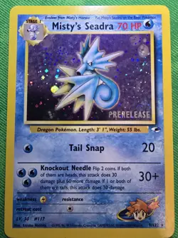 2000 POKEMON WOTC PRE-RELEASE 9/132 MISTY'S SEADRA UNLIMITED HOLO RARE NEAR MINT - Image 1