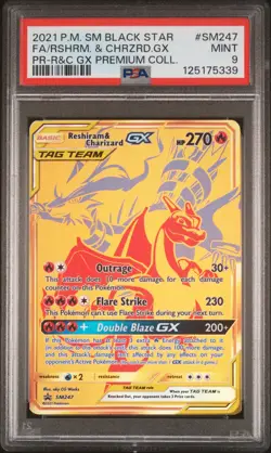 2021 POKEMON SM BLACK STAR PROMO #SM247 FULL ART/RESHIRAM & CHARIZARD GX PSA 9 - Image 1