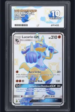 Lucario GX Shiny SV64/SV94 Hidden Fates Pokemon Graded Ace 10 Perfect Subgrades - Image 1