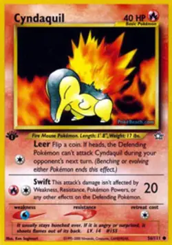 Moderately Played Cyndaquil - 56/111 - Common - 1st Edition Pokemon Neo Genesis - Image 1