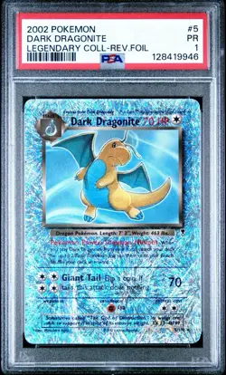 2002 POKEMON LEGENDARY COLL #5 DARK DRAGONITE-REVERSE FOIL PSA 1 - Image 1