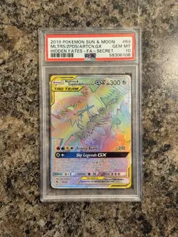 PSA 10 Moltres Zapdos Articuno GX Rainbow Secret Rare Hidden Fates Pokemon TCG - Image 1