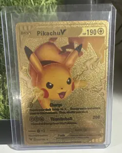 ULTRA RARE - Gold Edition Pokemon Pikachu V Foil Metal 190 HP Thunderbolt - Image 1