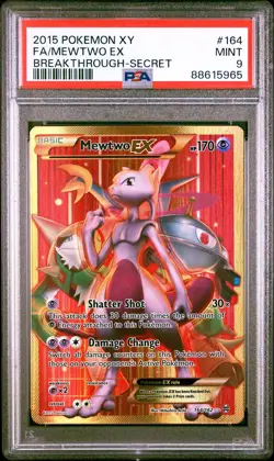 Rare 2015 POKEMON XY BREAKTHROUGH SECRET #164 FULL ART/ MEWTWO EX PSA 9 Gold - Image 2