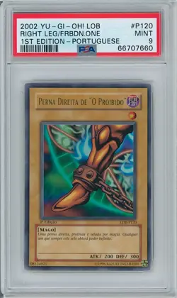 YuGiOh Right Leg Of The Forbidden One 1st Ed LOB-120/LDB-P120 (Portuguese) PSA 9 - Image 1