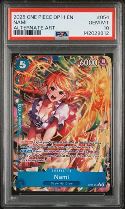 2025 ONE PIECE OP11-A FIST OF DIVINE SPEED #054 NAMI ALTERNATE ART PSA 10 - Image 1