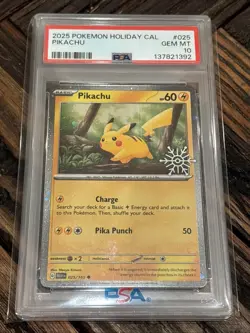 2025 POKEMON HOLIDAY CALENDAR #025 PIKACHU PSA 10 - Image 1