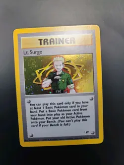 Pokemon Lt. Surge 17/132 Gym Heroes Trainer Holo W/ SWIRL NM-M Condition - Image 1