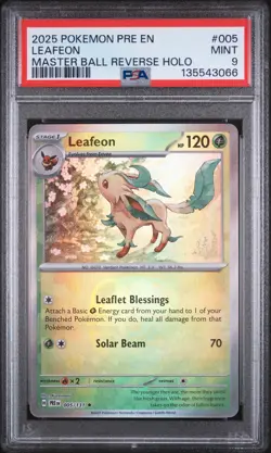Leafeon Master Ball Reverse Holo Pokemon En-Prismatic Evolutions 005/131 PSA 9 - Image 1