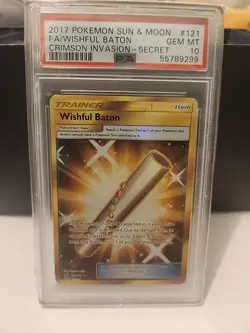 2017 Pokemon SM Crimson Invasion Wishful Baton Gold Secret Rare 121/111 PSA 10 - Image 1