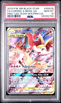 2019 POKEMON SM BLACK STAR PROMO #SM230 FULL ART/CHARIZARD & BRAIXEN GX PSA 10 - Image 1