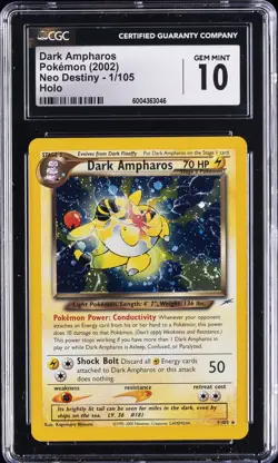 2002 POKEMON NEO DESTINY - HOLO #1/105 DARK AMPHAROS CGC 10 GEM MINT - Image 1