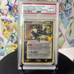 2021 Pokemon SWSH144 BSP Greninja Gold ⭐ Celebrations Etb Promo PSA 8 HD Swirl - Image 1