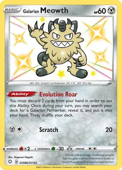 Galarian Meowth SV086/SV122 Shiny Vault Shining Fates Pokemon TCG NM - Image 1