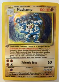 1st Edition Machamp 8/102 Base Set Holo Rare Vintage Pokemon Card - Image 1