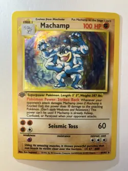 1st Edition Machamp 8/102 Base Set Holo Rare Vintage Pokemon Card - Image 3