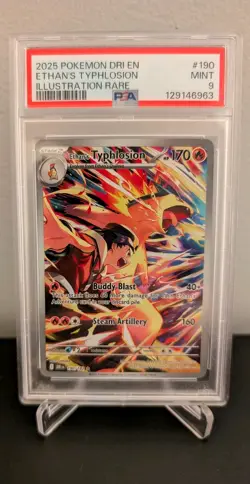 2025 POKEMON DRI DESTINED RIVALS 190 ETHAN'S TYPHLOSION ILLUSTRATION RARE PSA 9 - Image 1