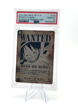 PSA 10 Luffy OP13-118 SEC Wanted SP Alt Art Carrying on His Will One Piece Card - Image 1