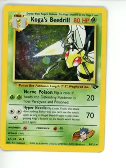 SWIRL Koga's Beedrill 9/132 Gym Challenge Unlimited Pokemon Card Holo LP - Image 1