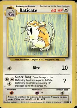 Raticate 40/102 Uncommon WOTC Base Set Pokemon - Image 1