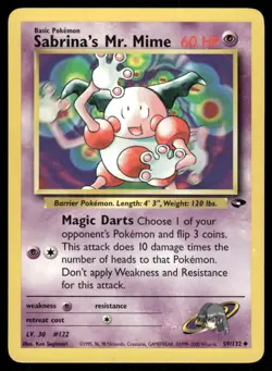Pokemon Cards Sabrina's Mr. Mime 59/132 Unlimited Gym Challenge Uncommon NM - Image 1