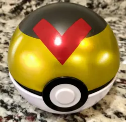 Pokemon Level Ball Tin, Yellow, Black & Red, w/ 50 Mixed Trading Cards - Image 1