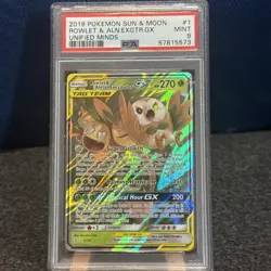 2019 Pokemon Unified Minds Rowlet Alolan Exeggutor Tag Team Holo #1/236 PSA 9 - Image 1