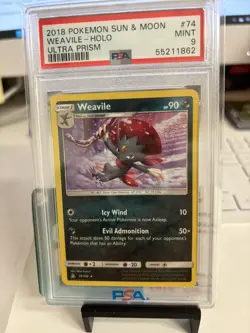 2018 Pokemon Sun & Moon Weavile - Holo Ultra Prism (PSA-9) (74/156) - Image 1
