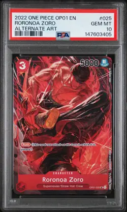 2022 One Piece OP01 Pre-Errata #025 Roronoa Zoro Alternate Art PSA 10 GEM MINT - Image 1