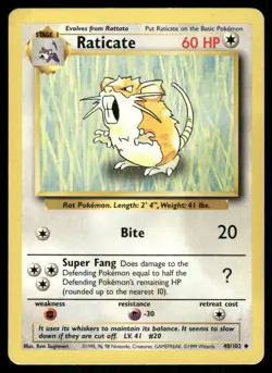 Raticate 40/102 Base Set Pokemon TCG trading card - Image 1