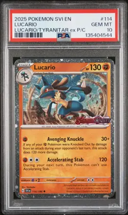 2025 POKEMON SVI EN-SCARLET & VIOLET #114 LUCARIO PSA 10 Swirl - Image 1