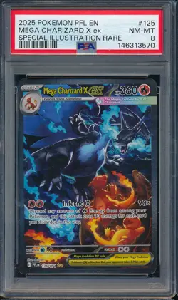 2025 Pokemon PFL EN 125 Mega Charizard X ex PSA 8 Special Illustration Rare - Image 1