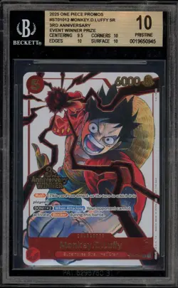 One Piece CCG Monkey.D.Luffy 3rd Anniversary Event Winner Promo ST01-012 BGS 10 - Image 1